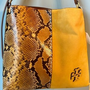 Tory Burch McGraw Snake-Embossed Leather & Suede Slouchy Hobo